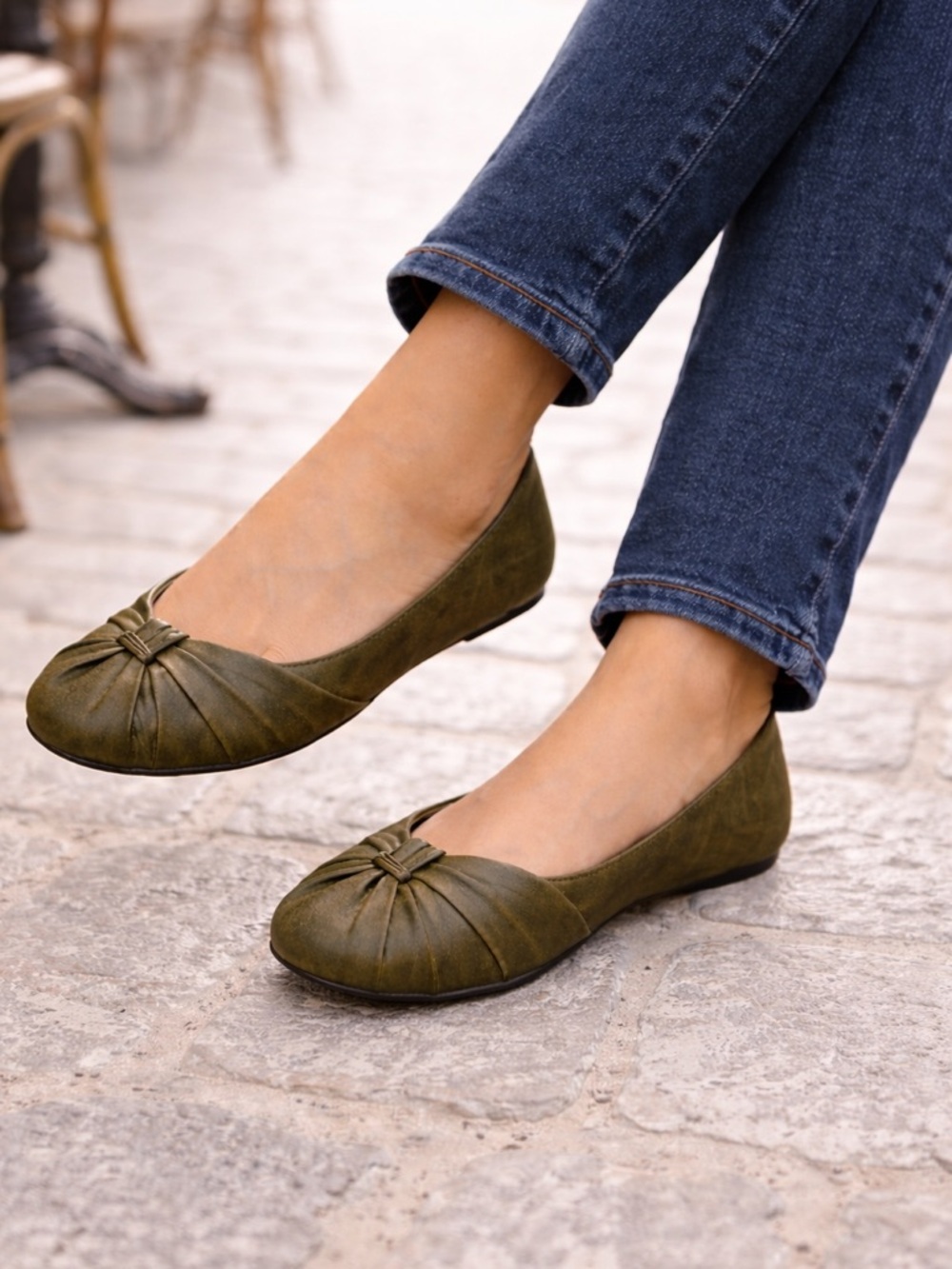 Born Olive Green Brown Knot Detail Ballet Flats Shoes Size 8